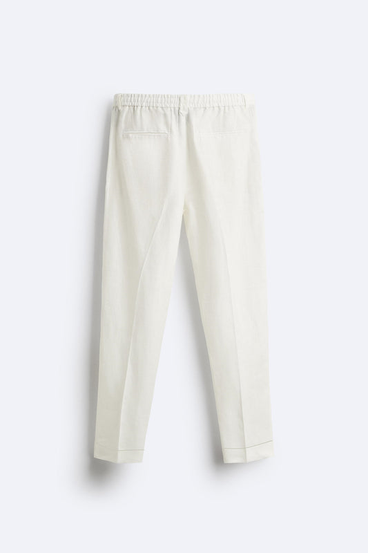 White linen drawstring trouser