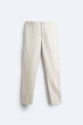 Beige Drawstring Linen Straight Fit