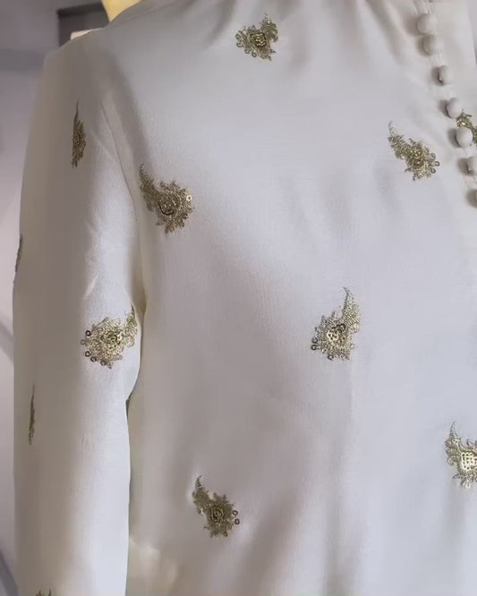 White kurta with Zari embroidery