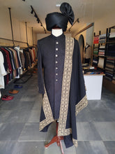 Black Self Embroidered Sherwani