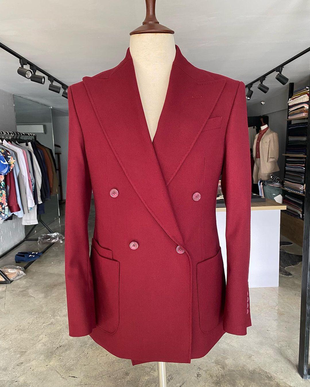 red double breasted blazer
