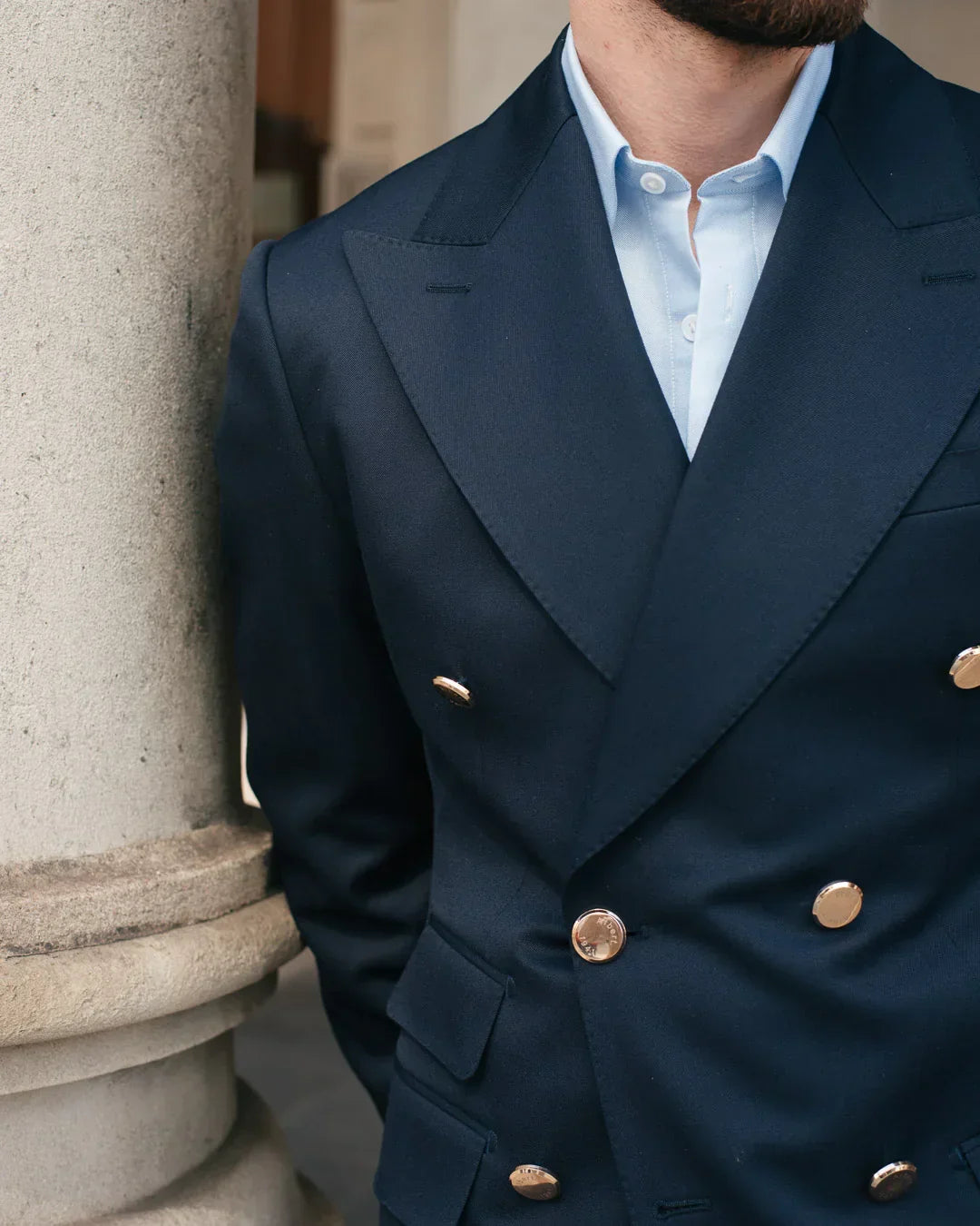 hand made suit in pure wool superfine fabric with hand pick stitching and functional buttons