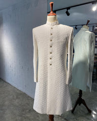 Cotton net Self-embroidered Sherwani