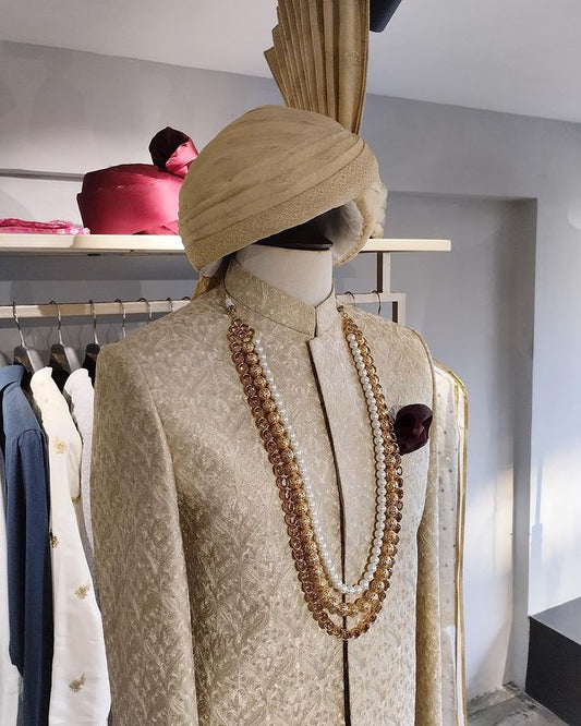 SHAHJAHAN - Fully threaded with Resham, self-embroidered Sherwani