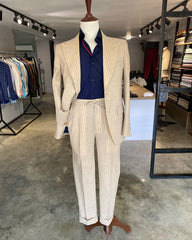 Khaki with Royal Blue Pinstripe Linen