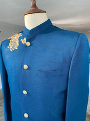 Teal Blue Raw Silk Prince Suit