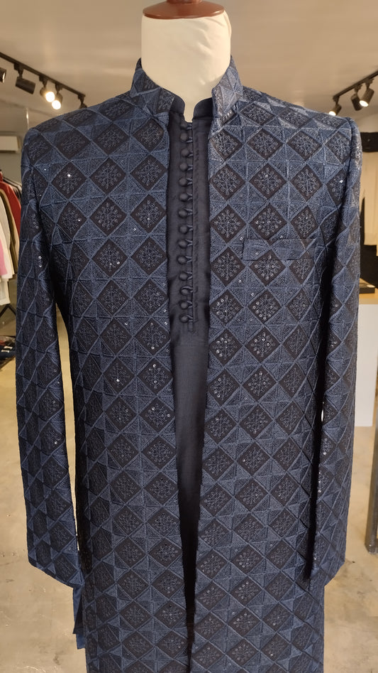 Front open Royal Blue Sherwani