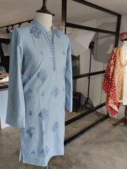 Cotton Silk kurta Pyjama in self embroidery