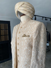 Self-embroidered Sherwani in Crystal Pink Base