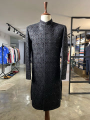 MAHARAJAH - Self Embroidered Black Sherwani