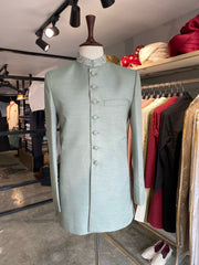 Short-Sherwani in Sage Green Raw Silk