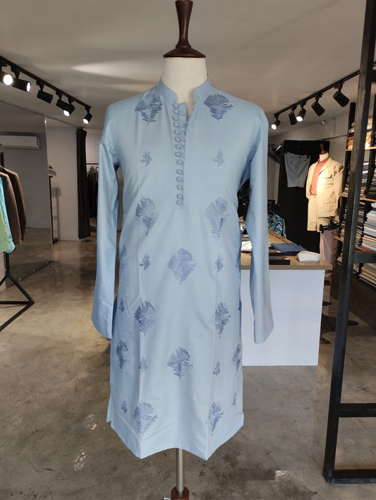 Cotton Silk kurta Pyjama in self embroidery