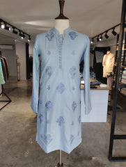 Cotton Silk kurta Pyjama in self embroidery