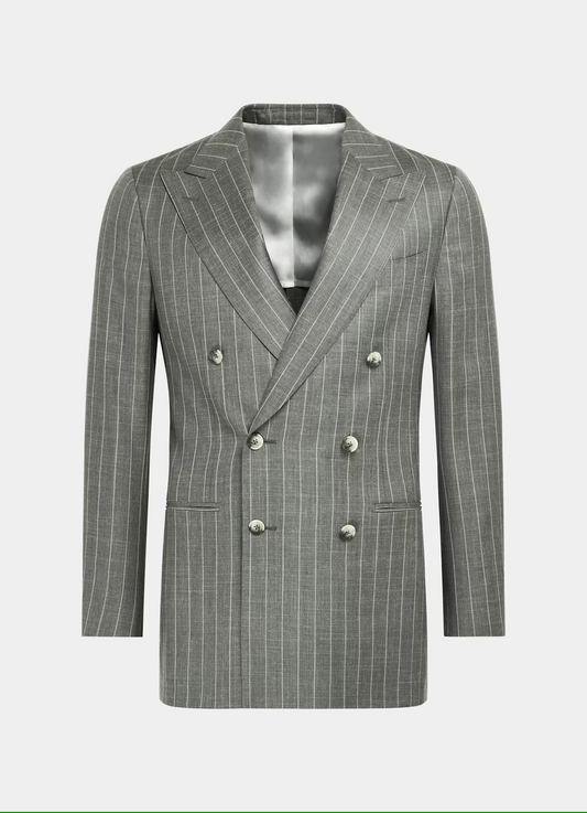 Grey Pinstripes Double Breasted Suit