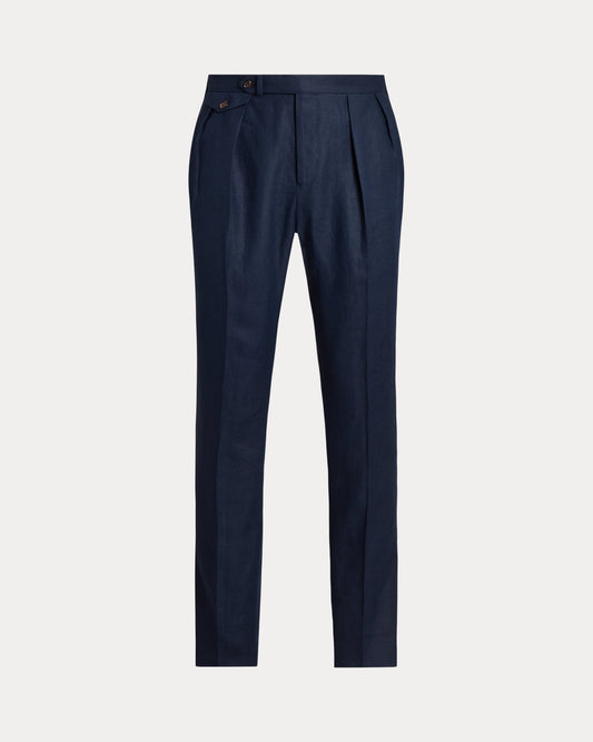 Navy Blue Linen Side Adjusters Straight Fit