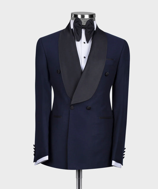 Navy Double Breasted Tuxedo with Shawl Lapels