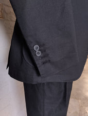 Black Linen Wide Notch Lapel Single Breasted