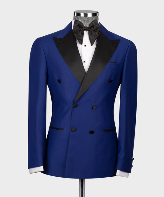 Royal Blue Double Breasted Tuxedo with Peak Lapels