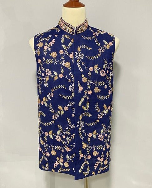 Royal Blue Hand Embroidered Waist Coat
