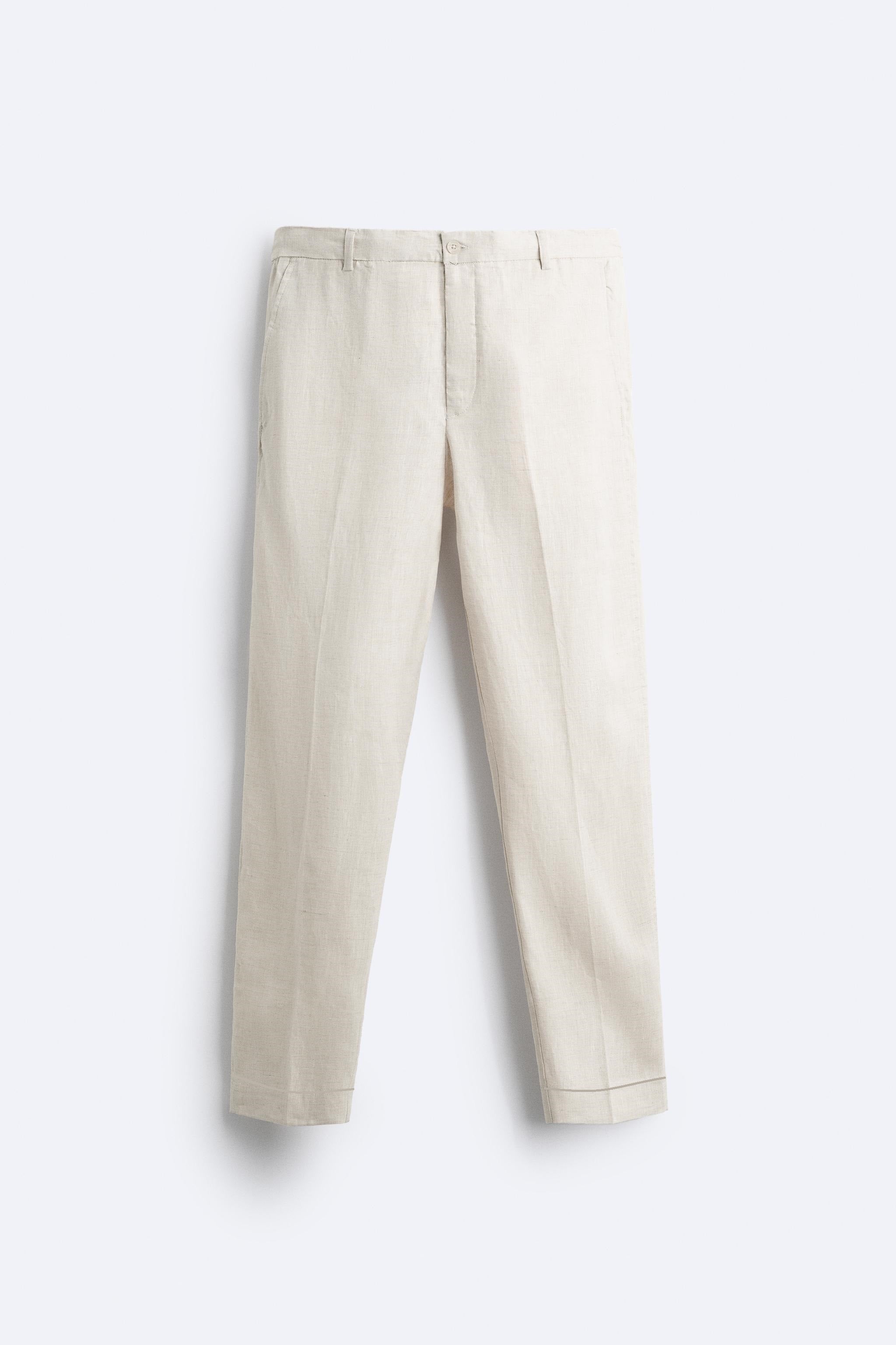 Beige Drawstring Linen Straight Fit – Bespoke By Omar Najam