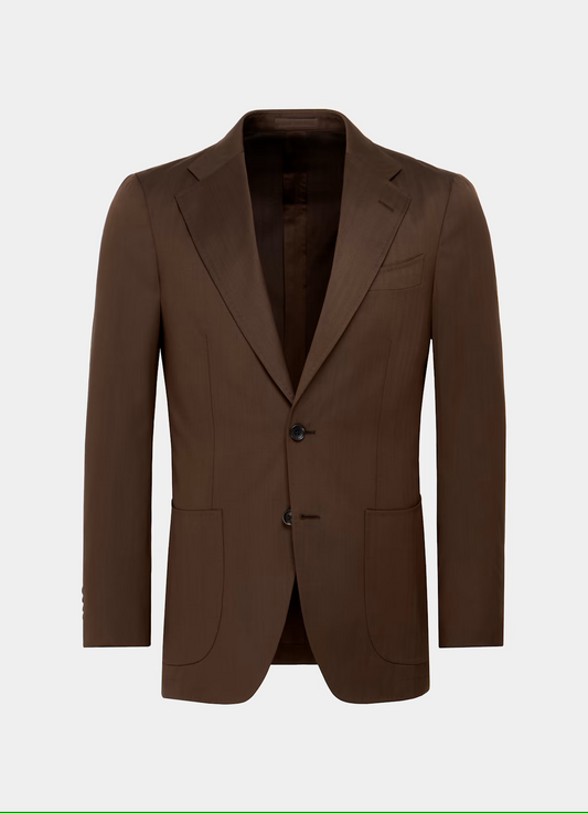 Brown Self herringbone Single Breasted Suit