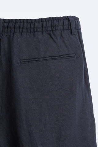 Navy Drawstring Linen Straight Fit