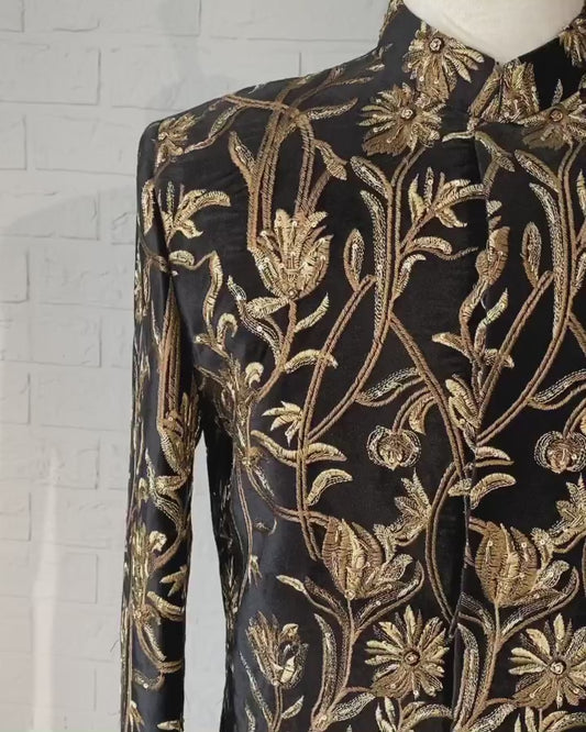 HAKIM - Velvet Sherwani with self embroidery