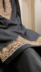 Black Linen Kurta with Gold Embroidered