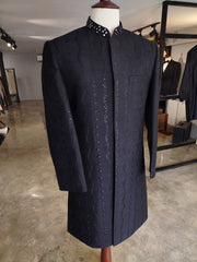 Black Self Embroidered Sherwani