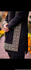 Black Self Embroidered Sherwani