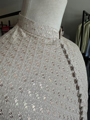 Beige Self Embroidered Sequin Kurta Trousers