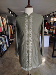 Bottle Green Self Embroidered Sherwani