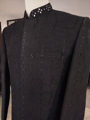 Black Self Embroidered Sherwani