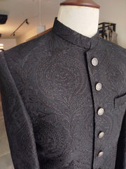 Black Self Embroidered Sherwani