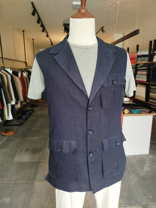 Navy blue linen utility vest 