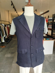 Navy blue linen utility vest 