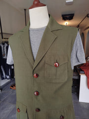 Olive Green Linen Utility Vest 