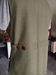 Olive Green Linen Utility Vest 