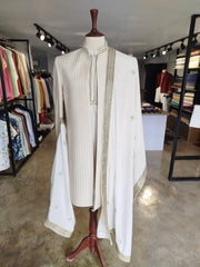 Off White Self Embroidered Sherwani