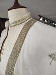 Off White Self Embroidered Sherwani