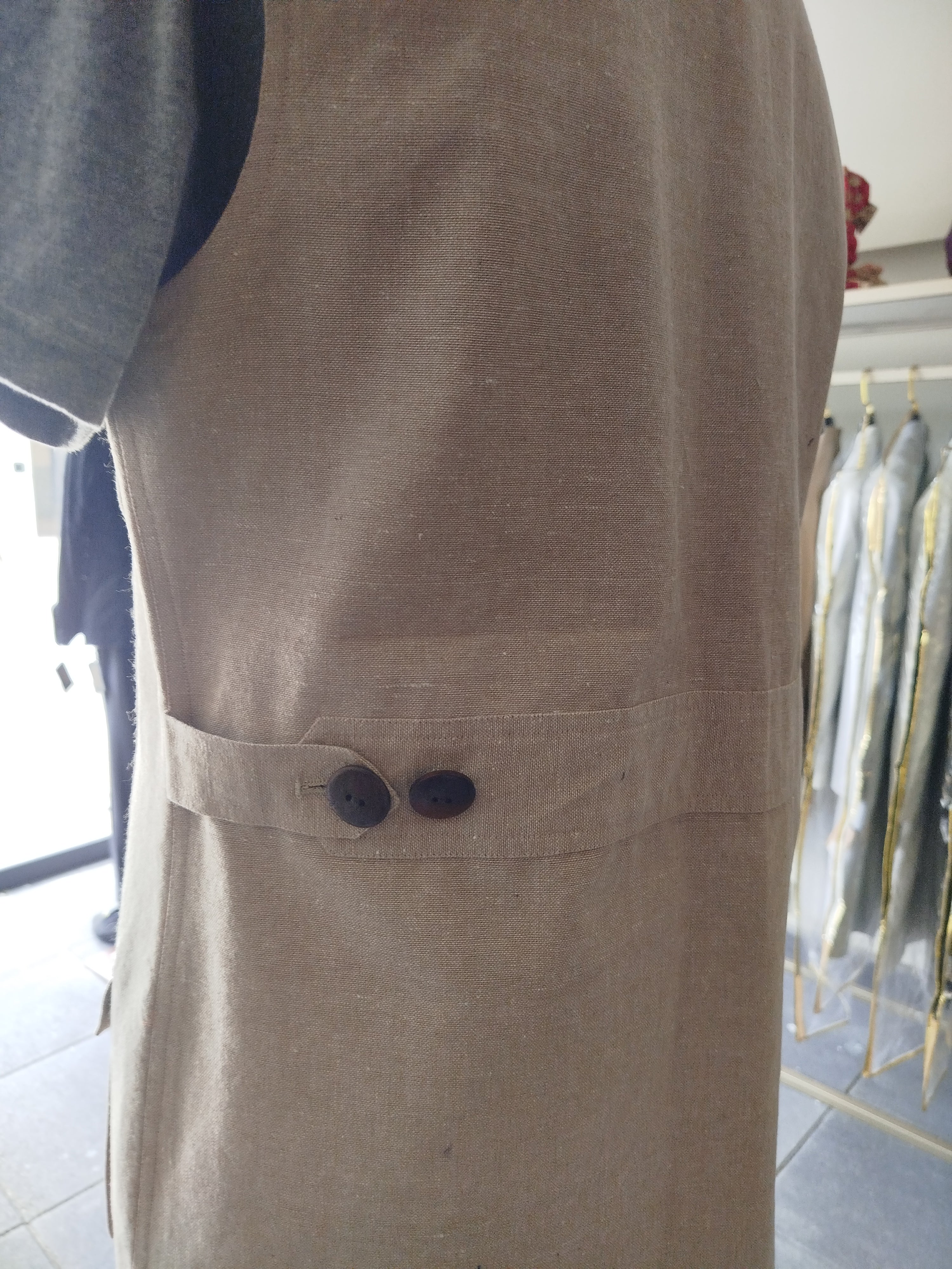 Khaki Beige Linen Utility Vest