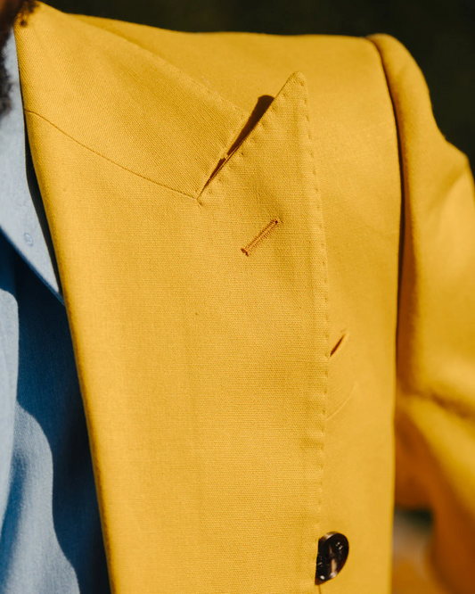 Mustard Linen One Button Double Breasted